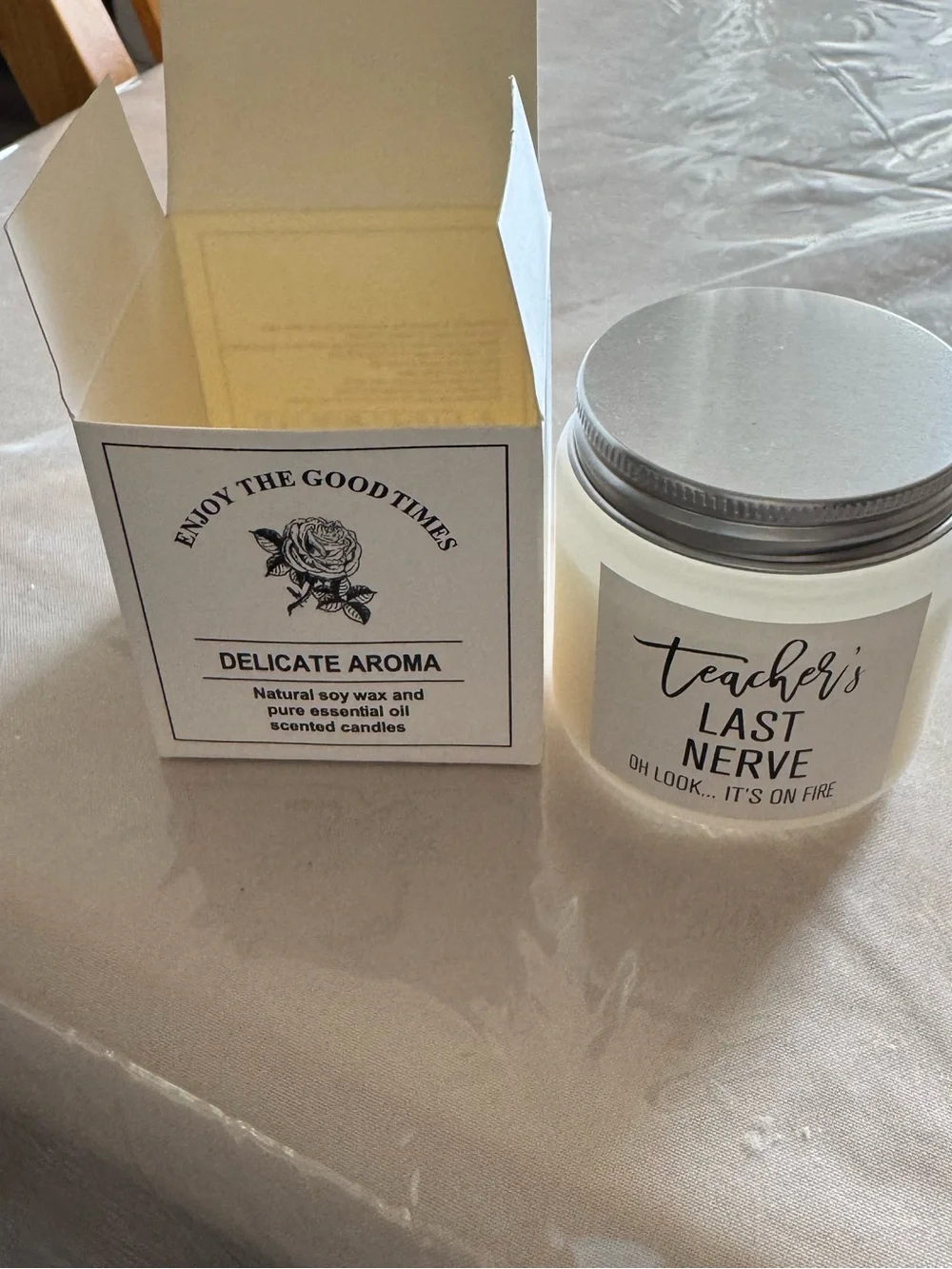 Amazon Teacher's Last Nerve Scented Candle - White with Silver Lid
